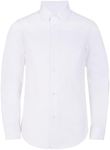 Calvin Klein Boys' Long Sleeve Slim Fit Dress Shirt, Button-Down Style with Buttoned Cuffs & Shirttail Hem, White, 16