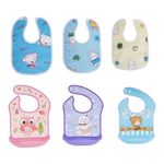 Secure Steps Baby Bibs Cotton and Silicone Bibs with Detachable Tray | Adjustable Buttons Waterproof Washable Bibs for Baby Boy and Baby Girl | 3 Cotton and 3 Silicone Bibs for 6-36 Months (Pack of 6)