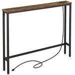 ELYKEN 5.9" Narrow Console Sofa Table with Power Outlets and USB Port, 5.9" Dx39.4 Wx31.1 H Long Behind Couch Table with Metal Frame and 6.5’ Extension Cord, Rustic Brown