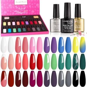 Lavender Violets Gel Nail Polish Set,UV LED Soak Off Base,Glossy n Matte Top Coat Summer Classical Solid Colours White Pink Red Neon Yellow Purple Grey Black Blue Green Nail Art Shiny Design F997