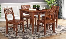 MURALICRAFT Solid Sheesham Wood Square Dining Table 4 Seater | Four Seater Dinning Table with 4 Chairs for Home | Wooden Kitchen Dinner Table Dining Room Sets for Restaurants | Honey Brown