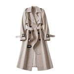 Long Trench Coat For Women Uk Loose Fit Double-Breasted Elegant Windbreake Coats With Belt Lapel Collar Solid Outwear Winter Jacket