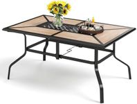 PHI VILLA Outdoor Dining Table for 6, Rectangular Metal Wrought Iron Table with Polywood Tabletop and Umbrella Hole, Large Heavy-Duty Dining Table Furniture for Patio, Deck, Yard, Porch