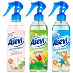 Asevi Air Freshener Spray Bundle for the Home, Room and Fabric Freshener (3 x 400ml) Ocean Breeze, Spring & White Jasmine Scents