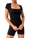 Jhsnjnr Women's Short Sleeve Romper Unitards Square Neck Playsuit Shorts Seamless Yoga Bodysuit Jumpsuit