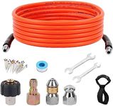 25FT Sewer Jetter Kit for Pressure Washer, 5800 PSI Water Jet Drain Cleaner Hose Sewer Jetting Nozzle 1/4 Inch NPT Orange