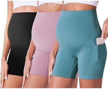 POSHDIVAH 3 Pack Maternity Biker Shorts Over The Belly Summer Comfy Pregnancy Yoga Active Workout Athletic Short Pants 5"/8"
