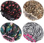 Abeillo 4 Packs Double Layer Shower Caps Reusable Bath Cap Waterproof Elastic Shower Hat Edge Covering Ears for Women Shower Spa Salon