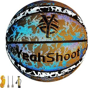 YeahShoot Holographic Basketball Size 7 (29.5in) Reflective Glowing Leather Basketball for Adults and Youth Basketballs Gifts (Black and Grey)