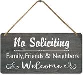 CWEIDP No Soliciting Sign, Wood, 5 x 10 inches, Family Friends and Neighbors Welcome, Decorative Signage for House, Front Door, Yard