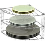 SimpleHouseware 3-Tier Corner Shelf Plate Rack for Counter and Cabinet Organizer, Silver