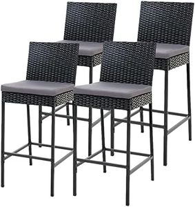 Gardeon Set of 4 Wicker Outdoor Bar Stools, Patio Chairs Bistro Dining Lounge Garden Pool Backyard Deck Furniture, Water-Resistant Backrest Stool with Footrest Black