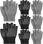 8 Pairs Yoga Gloves Non Slip Grip Fingerless Gloves Women's Gloves Men's Fingerless Gloves Work Gloves Warm Winter Gloves Half Finger Gloves for Women Men (Black, Grey)