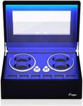 iFregga Watch Winder, 4 Mabuchi Automatic Watch Winders + 6 Extra Storage with Serenity Blue Backlight, Open Lid Stop Tech and 4 Rotation Modes, Twill Noir(AC Power)