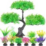 Borlech Aquarium Tree Plants Decorations, Fish Tank Plastic Plant Decor Set (Green)