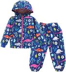 LZH Toddler Boys Girls Raincoat Waterproof Hooded Jacket Dinosaur Coat+Pants Suit