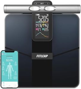 Fitleap Körperfettwaage mit Griff & App, 8 Elektroden, 21 Messwerte, Bluetooth Personenwaage, Körperanalysewaage BMI Muskelmasse Körperfett, bis 180 kg, 24 Nutzerprofile Profile