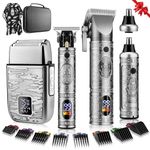 Qreeyx Hair Clippers for Man T-Blade Trimmer Nose Hair Trimmer Electric Shaver Set, Professional 4 in 1 Barber Clippers Set for Haircut, Men’s Grooming Kit with LCD Display, Ideal Gift for Him