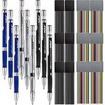 Jovitec 21 Pieces 2.0 mm Mechanical Pencil Set, 9 Pieces Automatic Pencils and 12 Cases Refills (Color and Black) for Draft Drawing, Writing, Crafting, Art Sketching