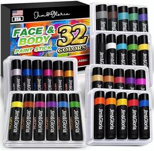 Jim&Gloria Bulk Face Painting Kit - 32 Metallic, Neon, and Classic Colors + Makeup Brush. Skin-Safe Washable, Professional Body Paint Crayon Set. Perfect for Crafts, Toys, Easter, and Gifts for Kids