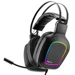 Nitho Titan PRO 7.1 Surround Gaming Headset with Cardioid Microphone for PS5, PS4, PC, Laptop, Over-Ear Stereo Wired Gaming Headphones with RGB LED Light, 3.5 mm Audio Jack, 50 mm Drivers - Black