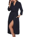 iClosam Women Dressing Gowns 3/4 Sleeve Long Bathrobe Cotton Knit Kimono Robes Lightweight Bath Robes Soft Sleepwear Loungewear