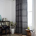 HUESLAND Cotton Curtains for Windows, 5 feet Long 1 Bohemian Eyelet Curtain (Window 5 x 4 ft, Geometric Black)