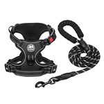PoyPet Dog Harness and Leash Combo, Escape Proof No Pull Vest Harness, with 5 Feet Leash, Reflective Adjustable Soft Padded Pet Harness with Handle for Small to Large Dogs(Black,L)