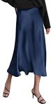 Zeagoo Womens Silk Long Skirt Midi Satin Skirt Zipper High Waist Skirt Elegant Silk Skirts Navy Blue Medium