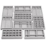 Belle Vous 9 Pack Grey Velvet Leather Stackable Jewellery Organiser Storage Trays - 12.3 x 21cm/4.84 x 8.27 Inches - Dresser Drawer Display Boxes for Necklaces, Rings, Bracelets & Earrings