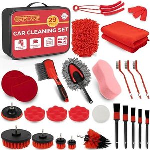 GADLANE Kit de limpieza para coche, 29 piezas con bolsa de almacenamiento, kit de limpieza interior y exterior húmedo y seco