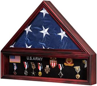 Tieeqe Large Military Shadow Box Solid Wood Burial Flag Display Case for American Veteran Flag Display Fit a Folded 5'x9.5' Flag Military Flag Display Case, Mahogany Finish