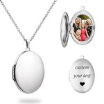 PHOCKSIN Silver Glossy Personalised Oval Locket Necklace Custom Photo Locket Necklace for Women Picture Locket Pendant Necklace Text Engraved Customised Lockets Gifts for Mum Daughter