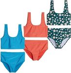 Real Essentials 3 Pack: Girls Two Piece Swimsuit Bathing Swim Suit Girl 2-Piece Kids Bikini Tankini Swimsuits Teen Beach Little Swimwear Kid Outfit Swimming Surf Teens Matching - Set 8, M (10/12)