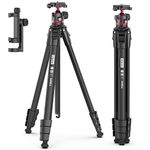 ULANZI Mt-55 Ombra Travel Tripod,62.2" Professional Camera Tripod,Aluminum Tripod W/ 360° Ball Head&Quick Release Plate,Max Load 17.6 Lb for Nikon Canon DSLR Camcorder,Phone Holder Included,Assorted