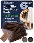 CasterMaster Non-Slip 3x3 Furniture Pads - Sofa, Bed, Chair Rubber, Anti Skid Furniture Cups - Anti-Sliding Caster Caps, Anti Scratch Furniture Protector - Set of 8, Square, Brown