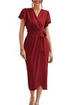 GRACE KARIN Women’s Long Maxi Wrap Dress V-Neck Casual Beach Formal Dress Plus Size Red Dress for Birthday Party Wedding Going Out Night XXL Size 22