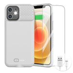 GIN FOXI Battery Case for iPhone 12/12Pro, 7000mAh Ultra-Slim Battery Charging Case Rechargeable Anti-Fall Protection Charger Cover Extended Batteries Pack for iPhone 12Pro/12 (6.1 inch)Gray