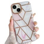 MVYNO Elegant Pink iPhone 14 Cases | Beautiful Marble Protective Back Cover Cute case for Ladies Woman (Hard IMD, iPhone 14, Pink)