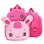 URAQT Toddler Backpack for Girls, Cute Pink Rabbit Kids Backpack Mini School Bag, Comfy Soft Plush Baby Girl Rucksack Toddler Girl Gifts for 1-2 Years Old