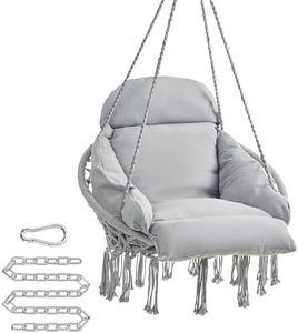 SONGMICS Hanging Chair, Hammock Chair with Large, Thick Cushion, Boho Swing Chair for Bedroom, Patio, Balcony, Garden, Holds up to 264 lb, Accessories Included, Dove Gray UGDC042G11