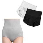 AKADO Cotton High Waist Panties Tummy Control Underwear Ladies Briefs Shapewear Double Layer Half Body Shaper Underwear for Women - 2pc, Free Size. (Black + Grey)