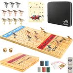 JUGVOLX Horse Race Board Game 21" Large Horse Racing Game with 11 Luxury Metal Horses, Foldable Wood Chess Board with Storage Bag, 2 Wood Dice, Chips Set, Playing Guide for Family Friends Party Games