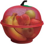 XAVRY Apple Shape Fruit Basket for Storage Vegetable with Net Cover (Large Size 28.5 Cm) (Red, Iron)