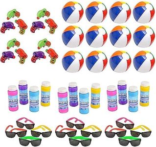 Mega Pool Party and Beach Party Favors - Bulk Pack of 48 Summer Fun Toy Mega Assortment of Kids Toys Includes - Kids Sunglasses Party Favors, Inflatable Beach Balls, Water Gun Squirts and Bubbles