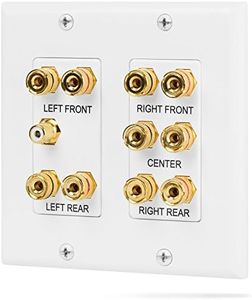 Fosmon (2-Gang 5.1 Surround Distribution) Home Theater Wall Plate - Premium Quality Gold Plated Copper Banana Binding Post Coupler Type Wall Plate for Speakers and RCA Jack for Subwoofer (White)