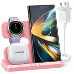 ZUBARR Wireless Charger for Samsung Charging Station 3 in 1 for Galaxy Watch 6/6 Classic/5 Pro/5/4/3/Active 2/1 Samsung S23 S22 S21 Ultra Plus Z Flip 5 Z Fold 5 Note 20 10 Galaxy Buds (Pink)