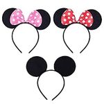 CORTNEY 3 Pcs Mickey Mouse Ears, Black Mickey Mouse Ears and Minnie Mouse Ears Birthday Party Accessories, Mickey Ears for Adults/Children Fancy Dress Costume Head Band Accessory Party Decoration Gift