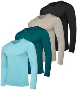 4 Pack: Mens Big & Tall Long Sleeve V Neck Shirt Top Shirts Heavyweight King Size for Men T Shirt Tee Workout Quick Dry Fit Gym Tees Athletic Active Compression Work Casual - Set 11, 3X