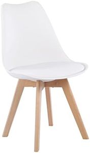 EGGREE 1x Sillas Sillas de Comedor Sillas Cocina Nórdico con Asiento Tapizado y Las piernas de Madera de Haya Maciza - Blanco